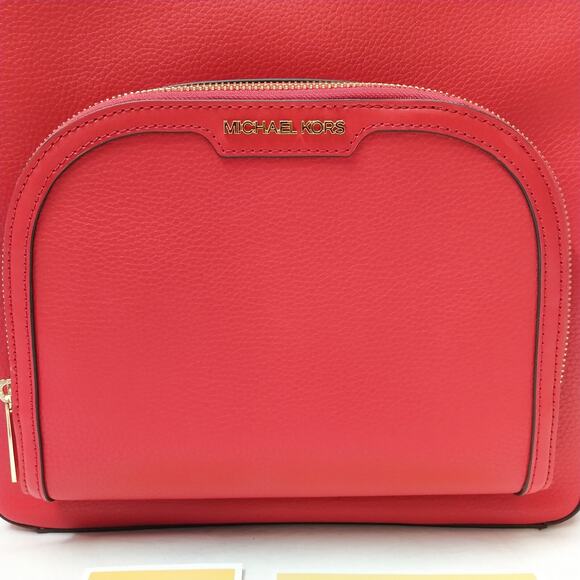 Michael Kors Jaycee Pebbled Red Leather Zipper Top Handle Large Backpack - NWT main image 13